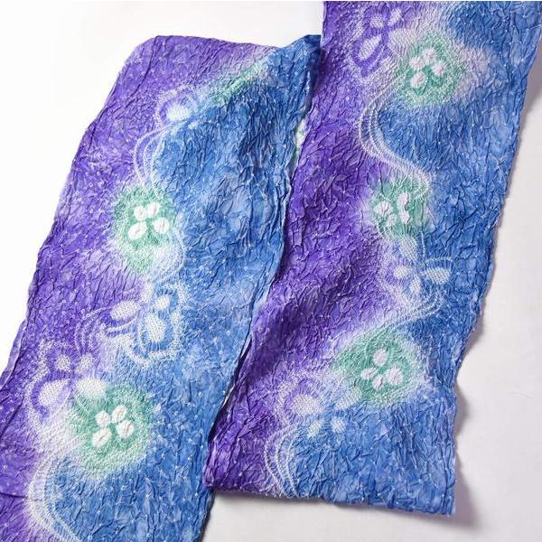 藤娘きぬたや　有松鳴海絞り　絞り浴衣　蝶　青紫色×青色　反物販売／お仕立て承ります　夏祭りや花火大会に　女性もの　レディース　有松絞り　送料込みの画像
