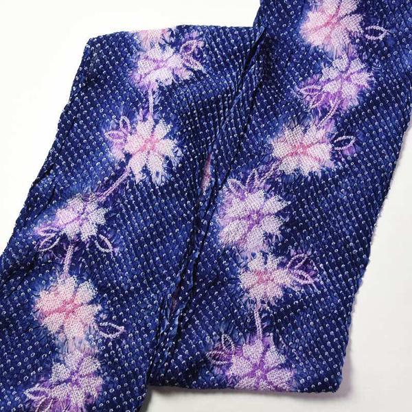 藤娘きぬたや　有松鳴海絞り　絞り浴衣　お花　紺色　反物販売／お仕立て承ります　夏祭りや花火大会に　女性もの　レディース　有松絞り　送料込みの画像