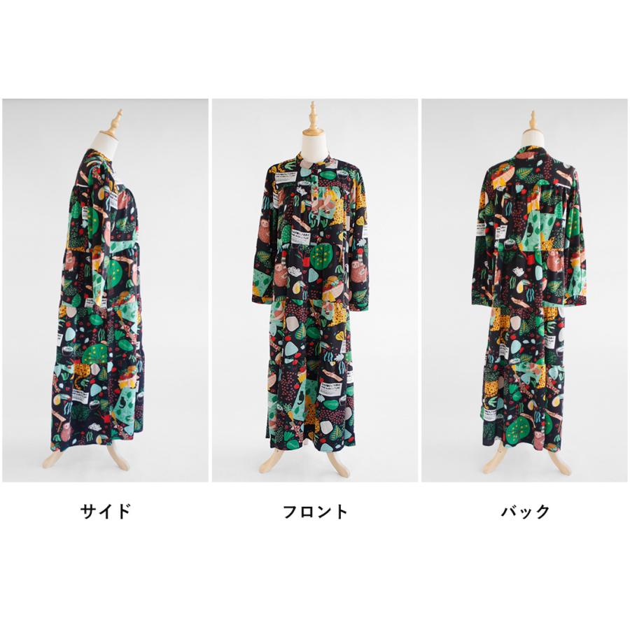 送料無料】 COLORK 幾何学柄 リーフ柄 ロング ワンピース 春 夏 秋