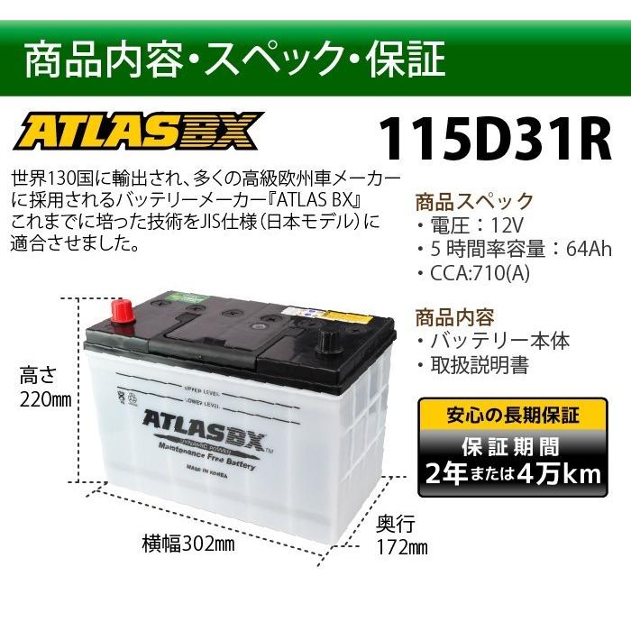 ATLAS カーバッテリー AT 115D31R (互換：65D31R 75D31R 85D31R 95D31R