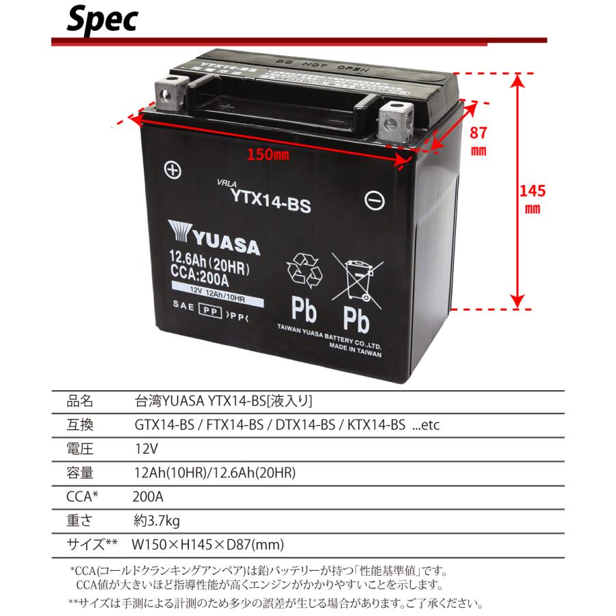 TAIWAN YUASA 台湾YUASA YTX14-BS バイクバッテリー (互換 GTX14