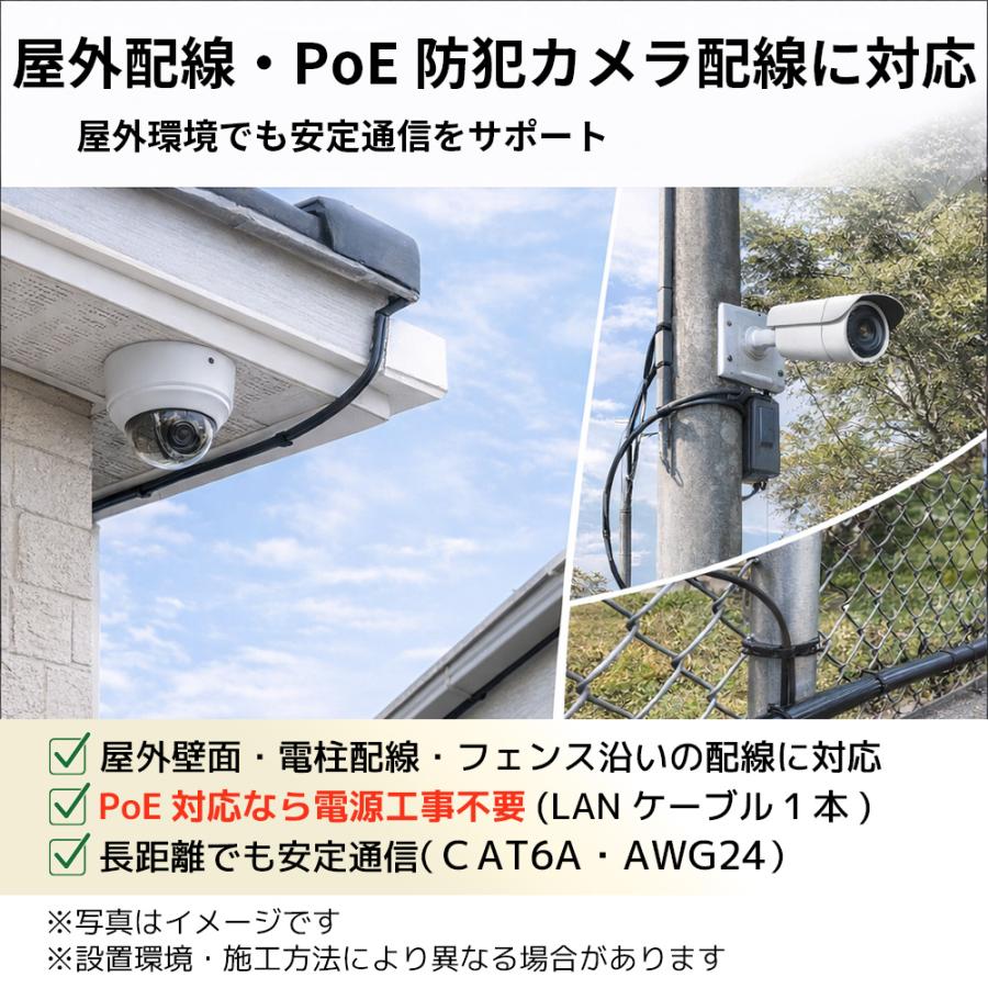 屋外用 LANケーブル 100m CAT6A 超高速 10Gbps 500MHz PoE対応 防犯