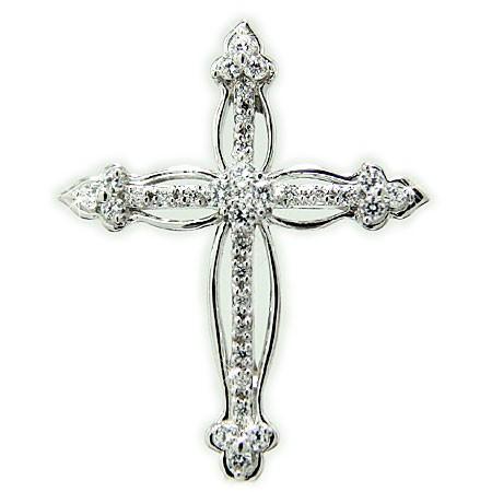 K10ホワイトゴールド / イエローゴールド / ピンクゴールド ラペルピン クロス 十字架 ダイヤモンド アンティーク ピンバッジ ピンブローチ ブローチ 天然石