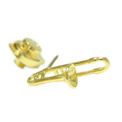 K18ホワイトゴールド / イエローゴールド / ピンクゴールド ラペルピン トロンボーン 器 音 管弦器 地金 ピンバッジ ピンブローチ ブローチ タックピン