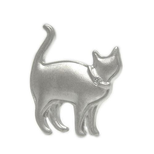 ラペルピン ブローチ SVシルバー ねこ ネコ キャット ペット 動物 ピンバッジ ピンブローチ タックピン タイニーピン ネクタイピン 天然石 誕生石 艶消し
