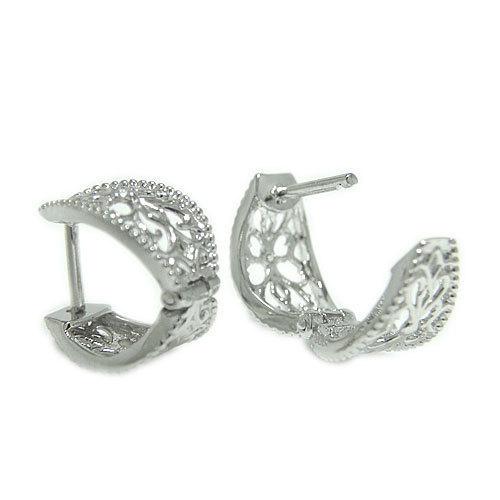 ピアス K18ホワイトゴールド イエローゴールド ピンクゴールド フープ 中折れ ダイヤピアス 透かし ミル打ち 18K 18金 ゴールド 天然石 アンティーク プレゼントの画像