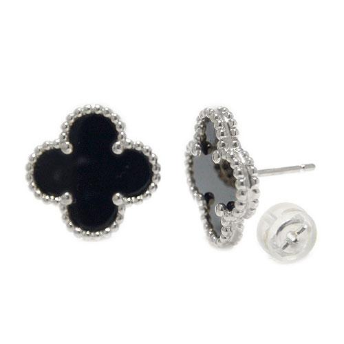 オニキス クローバー ピアス & プラチナピアス ピアス プラチナ プラチナピアス スタッド オニキス 瑪瑙