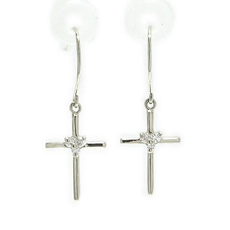 K10ホワイトゴールド イエローゴールド ピンクゴールド ピアス フック ジプシー クロス 十字架 ダイヤ 揺れる スイング ブラ ダイヤピアス 10K 10金 天然石