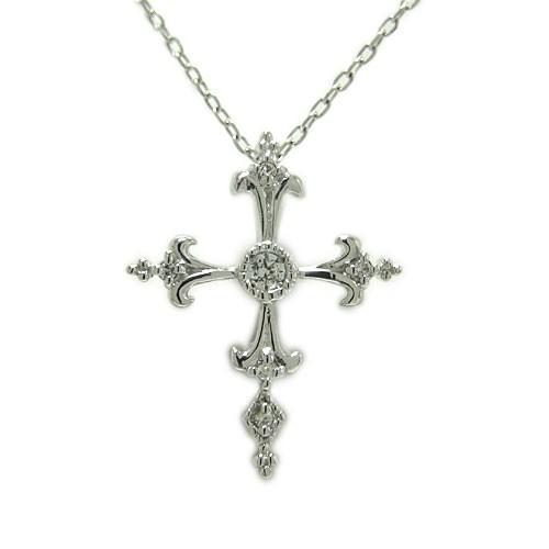 ペンダント PT900プラチナ プラチナペンダント ネックレス ダイヤモンド クロス 十字架 剣 ナイフ アンティーク ミル打ち スライドチェーン 天然石 誕生石の画像