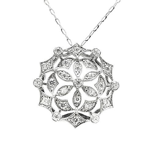 PT900プラチナ ペンダント ネックレス ダイヤモンド アンティーク ミル  