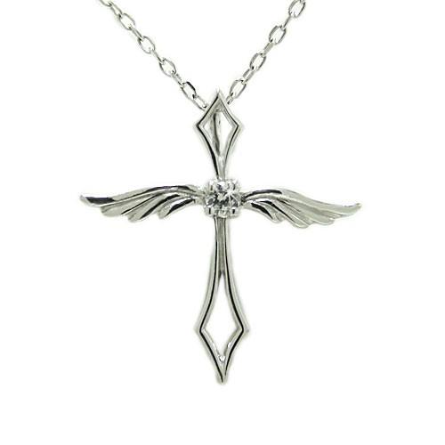 PT900プラチナ　ペンダント　ダイヤ　羽　翼　フェザー　クロス　ネックレス