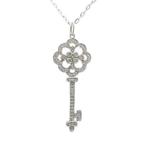 K10ホワイトゴールド / イエローゴールド / ピンクゴールド ペンダント ネックレス ダイヤモンド 鍵 カギ キー モチーフ アンティーク 天然石 誕生石 スライドの画像