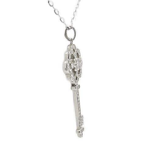 K10ホワイトゴールド / イエローゴールド / ピンクゴールド ペンダント ネックレス ダイヤモンド 鍵 カギ キー モチーフ アンティーク 天然石 誕生石 スライドの画像