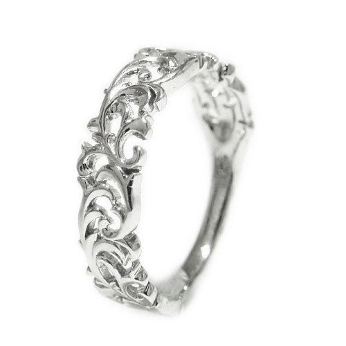 Pt900 プラチナ透かし模様唐草幅広リング指輪 シルバーカラー