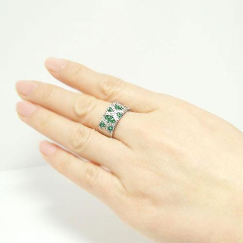 PT900プラチナ リング 指輪 エメラルド ダイヤモンド 人差し指 中指  