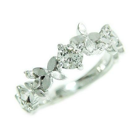 PT900プラチナ リング 指輪 ダイヤモンド 四つ葉 クローバー お花 