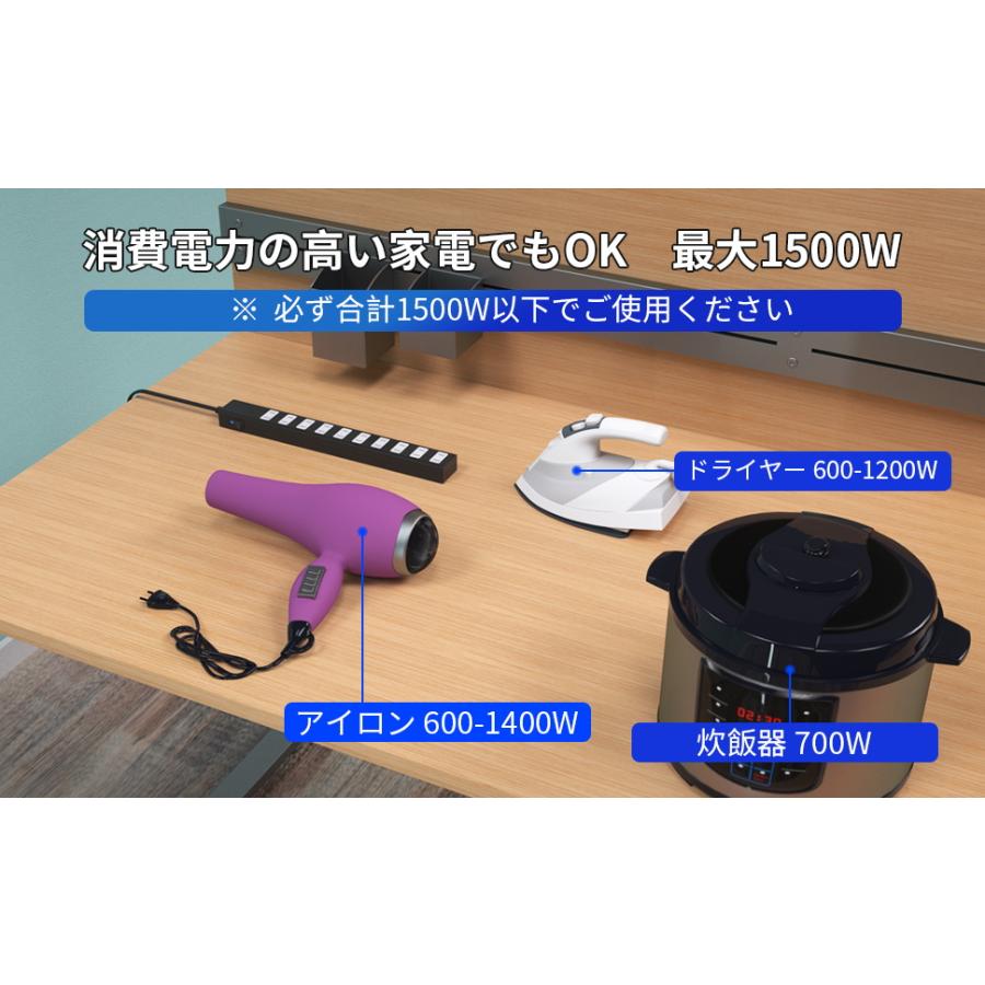 電源タップ 延長コード 2m 磁石 AC 10個口 コンセント スイッチ 節電 省エネ マグネット 雷 ガード 海外 240V テーブルタップ おしゃれ 白 黒｜saybour｜14