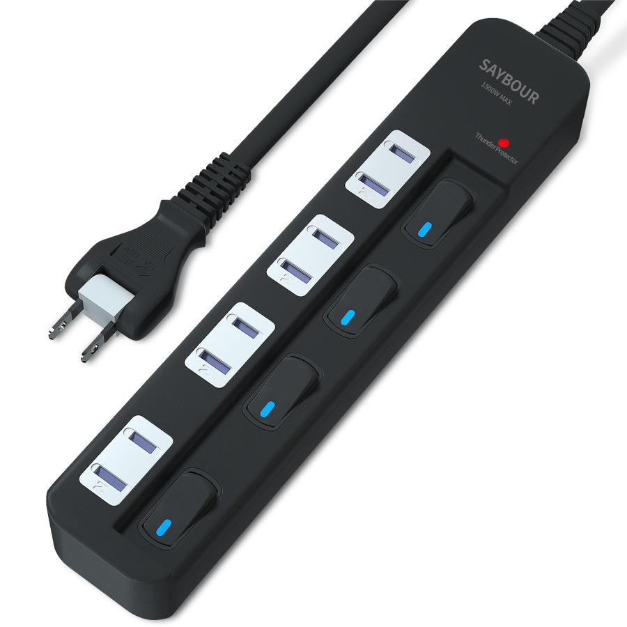 SAYBOUR 電源タップ 延長コード 2m AC 4個口 個別 スイッチ 節電 省エネ 雷ガード 節電タップ 雷ガード 雷サージ 海外 旅行 ...