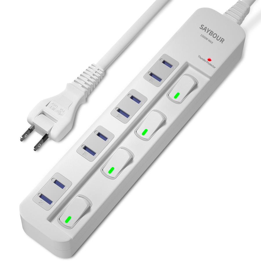 SAYBOUR 電源タップ 延長コード 3m AC 4個口 個別 スイッチ 節電