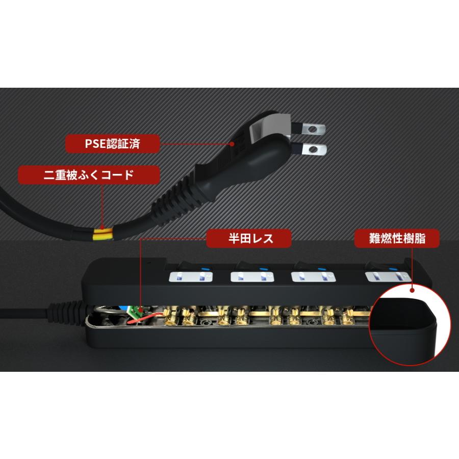SAYBOUR 電源タップ 延長コード 5m AC 4個口 個別 スイッチ 節電