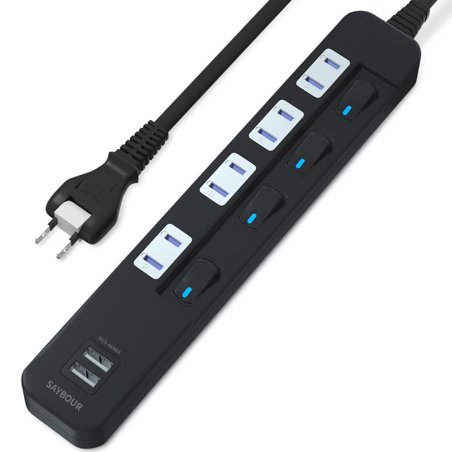 SAYBOUR 電源タップ USB付き 4個口 + 2 USB 延長コード 3m コンセント