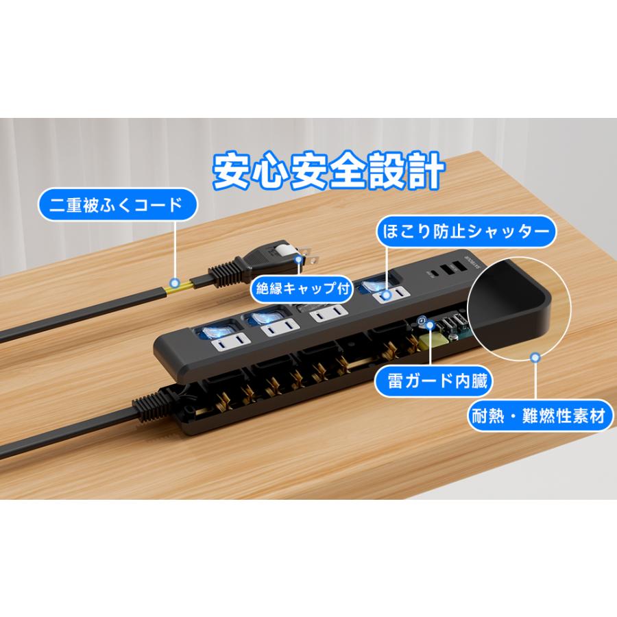 SAYBOUR 電源タップ Type-C 充電器 USB 延長コード 2.5m コンセント アダプタ 急速充電 PD QC スイッチ 海外対応 ...