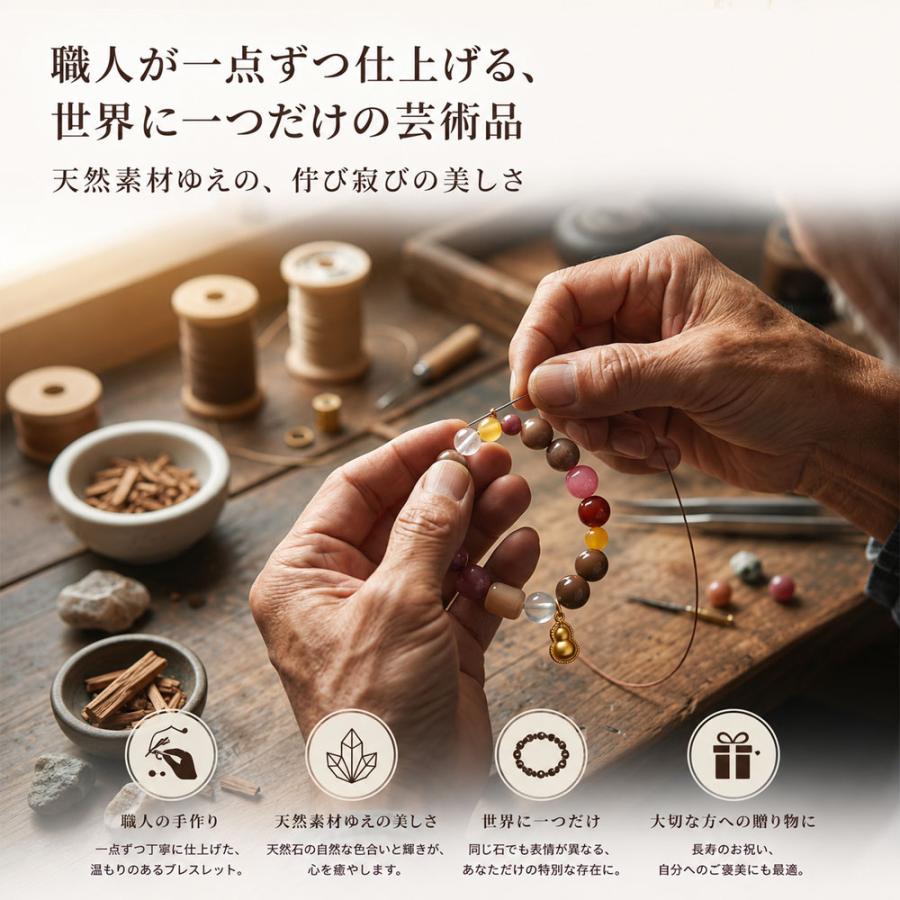 開運ブレスレット 漢方香珠 天然石 お守り腕輪 ひょうたんチャーム 金