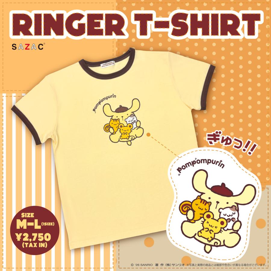 SAZAC サザック SAN-2063 むぎゅっとポムポムプリンリンガーＴシャツ ルームウェア 部屋着 | ポムポムプリン