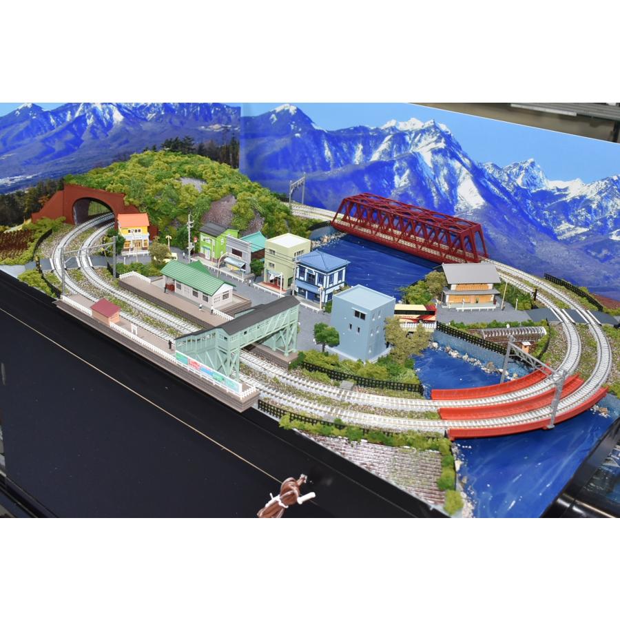 鉄道模型 ジオラマレイアウト Ｎゲージ用　複線90x60cm 赤い鉄橋と川のある街 ※DCフィーダー付属