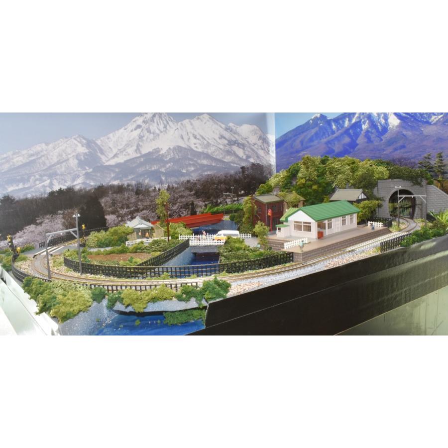 鉄道模型 ジオラマ小型レイアウト 単線60x45cm 昭和の駅前と川※DC
