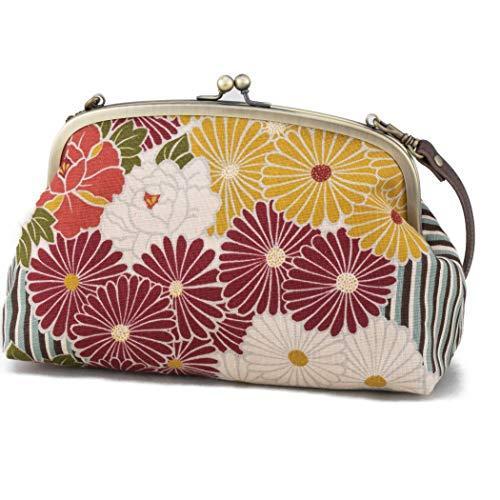 今ならほぼ即納 レトロフラワー 日本製 バッグ がま口 ２way のレン ハンドバッグ ブルー 和柄 三角型 ショルダーバッグ ポーチ Mauerfall30 Berlin