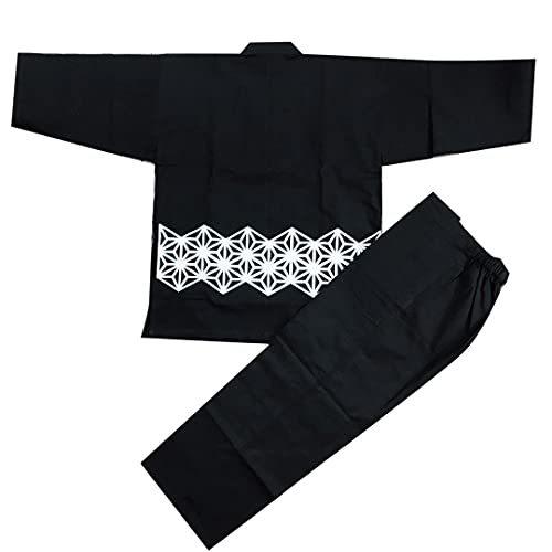 [江戸てん] 作務衣 久留米紬織り 日本製 高級 つむぎプリント作務衣 素材からこだわりました メンズ 麻の葉 黒 L｜sb-advance2｜02