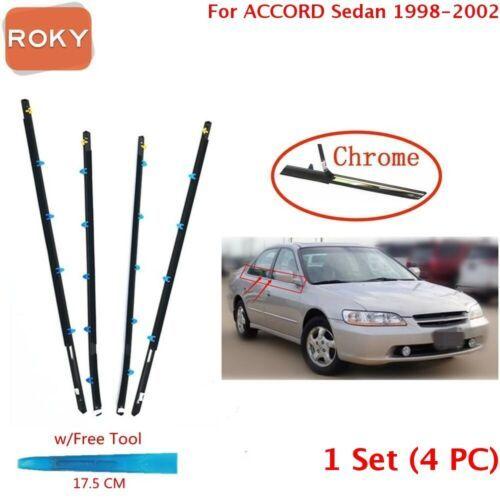 For Accord Sedan 1998-2002 Window Weatherstrip 4PC Sweep Belt Outer Chrome