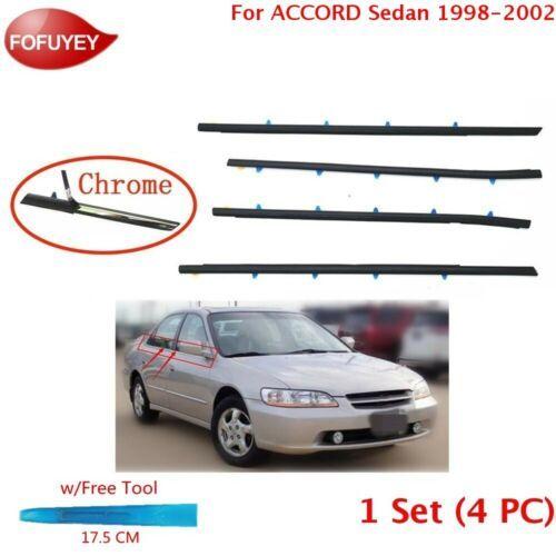 安い正規品 For Accord Sedan 1998-02 Window Weatherstrip 4PC Sweep Molded Trim Outer Chrome
