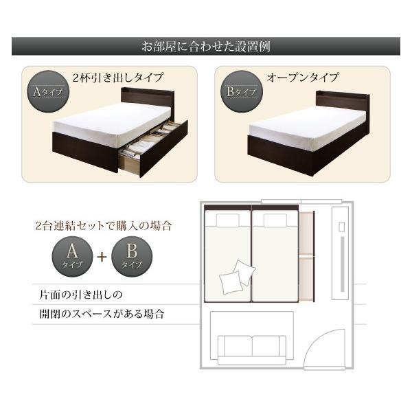 いいスタイル ベッド 収納付き 連結 すのこ 収納ベッド Ernesti Sボンネルマットレス付き A+Bタイプ ワイドK240(SD×2)
