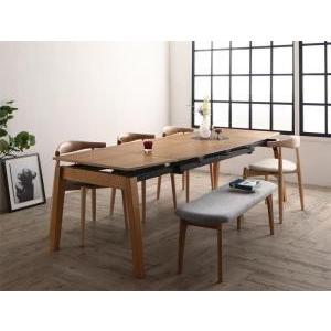 オーク材・ウォールナット材　北欧伸縮式ダイニング Jole ジョール 6点セット(テーブル + チェア4脚 + ベンチ1脚) W140-240