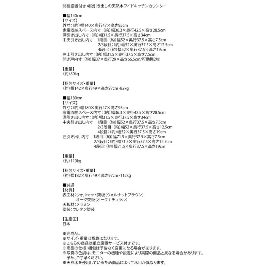超特盛ミラクルプライス 開梱設置付き　4段引き出しの天然木ワイドキッチンカウンター Cherliz シェリーズ 幅180 【CE1485090073】(53613円)