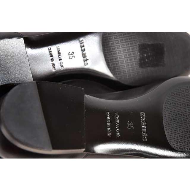 HERMES パンプス シルバー金具 37.5(24cm) ブラック スエード