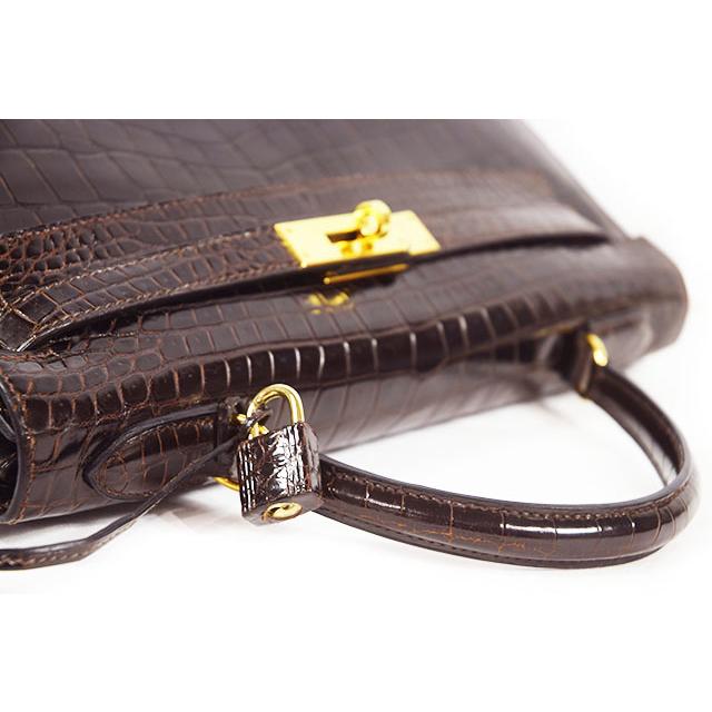 Kelly エルメス ケリー32 外縫い こげ茶 クロコダイル ニロティカス G