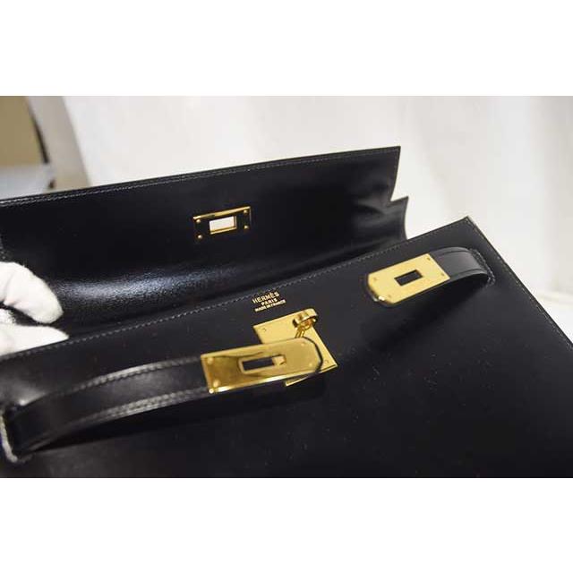 エルメス　ケリー32 外縫い　黒　ボックスカーフ　G金具　〇R刻印 ゴールド金具 ブラック ショルダー無し HERMES 本物 up sbbt　 | Kelly | 09