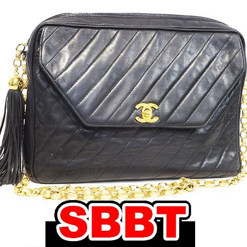 シャネル　フリンジ マトラッセ　チェーンショルダーバッグ　黒　ブラック　ラムスキン G金具 斜めステッチ Black CHANEL 本物 up sbbt　 | マトラッセ