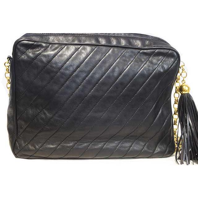 シャネル　フリンジ マトラッセ　チェーンショルダーバッグ　黒　ブラック　ラムスキン G金具 斜めステッチ Black CHANEL 本物 up sbbt　 | マトラッセ | 01