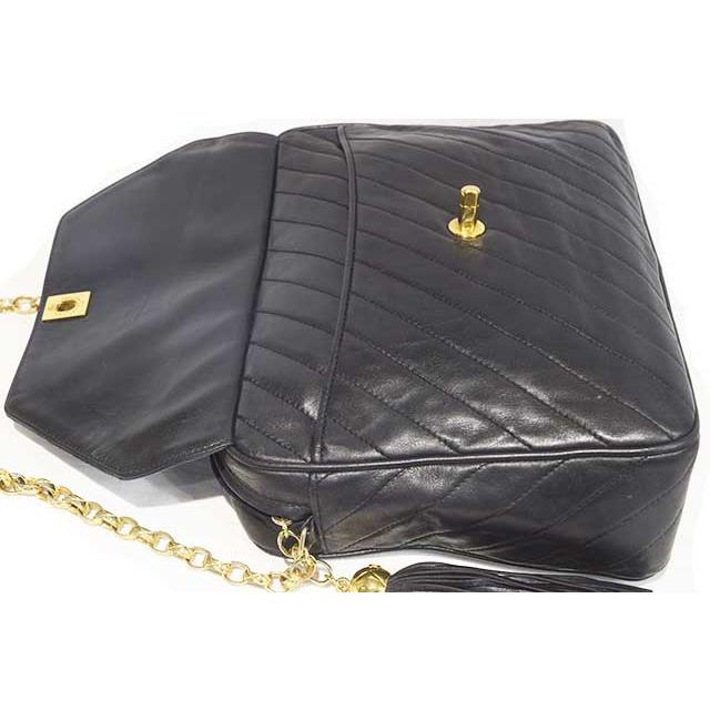 シャネル　フリンジ マトラッセ　チェーンショルダーバッグ　黒　ブラック　ラムスキン G金具 斜めステッチ Black CHANEL 本物 up sbbt　 | マトラッセ | 06