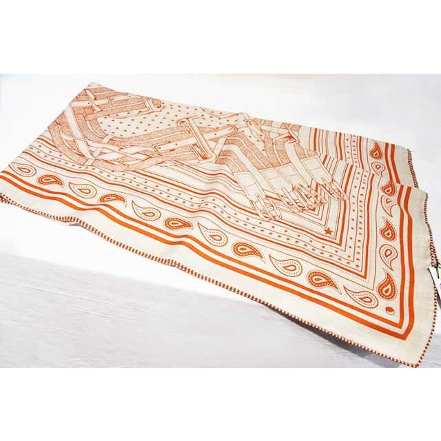 エルメス カシミヤシルク140 ショール　ストール　HERMESリボン柄ロゴ HERMES（エルメス） カレジェアン 140 カシシル ショール ストール