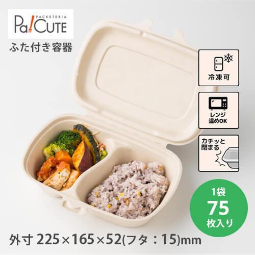 Pa Cute Sbt パルプヒンジコンテナ二区切り L 枚単価 65円 75枚 パルプモールド バガス テイクアウト容器 おしゃれ 紙 使い捨て 弁当箱 フードパック 業務用 サービス