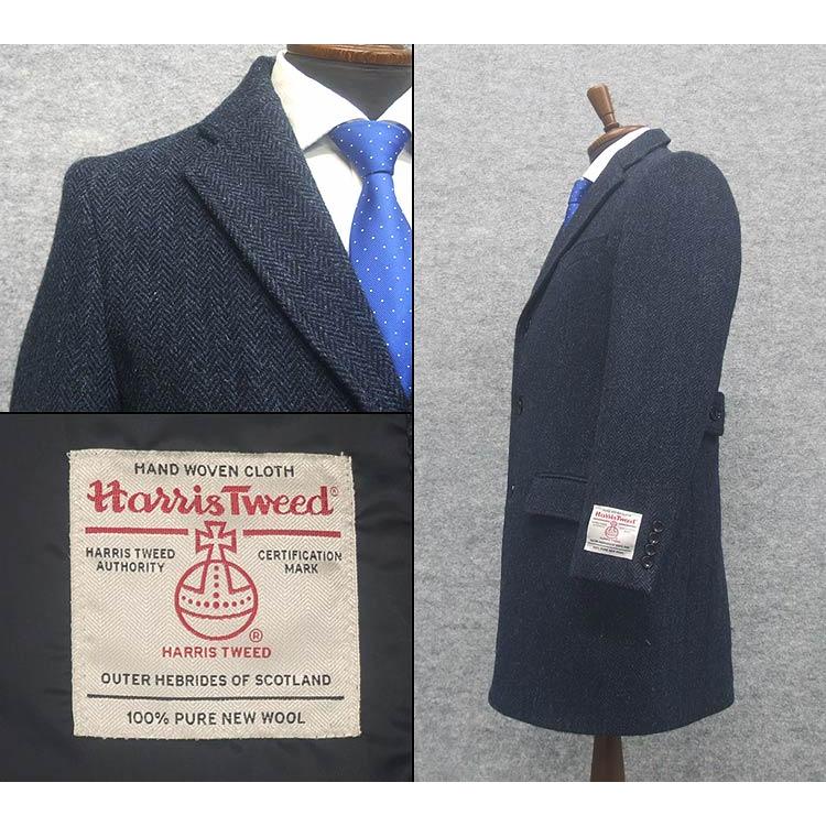 英国生地　[Harris Tweed]ハリスツイード　チェスターコート　青紺系ヘリンボーン　シングル3釦　秋冬物　HTC-C20｜sbk-ishikei｜02