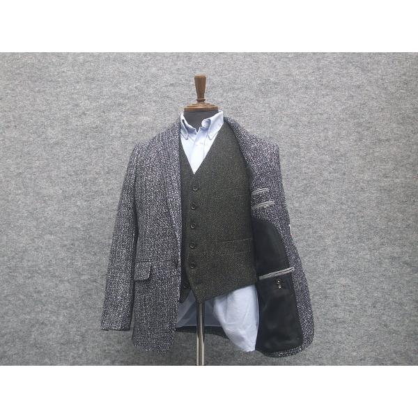 英国生地　[Harris Tweed]ハリスツイード　ベスト　[A体][AB体]兼用 　グレー/ヘリンボーン　5釦　秋冬物　オッドベスト　HTV2201-18｜sbk-ishikei｜07