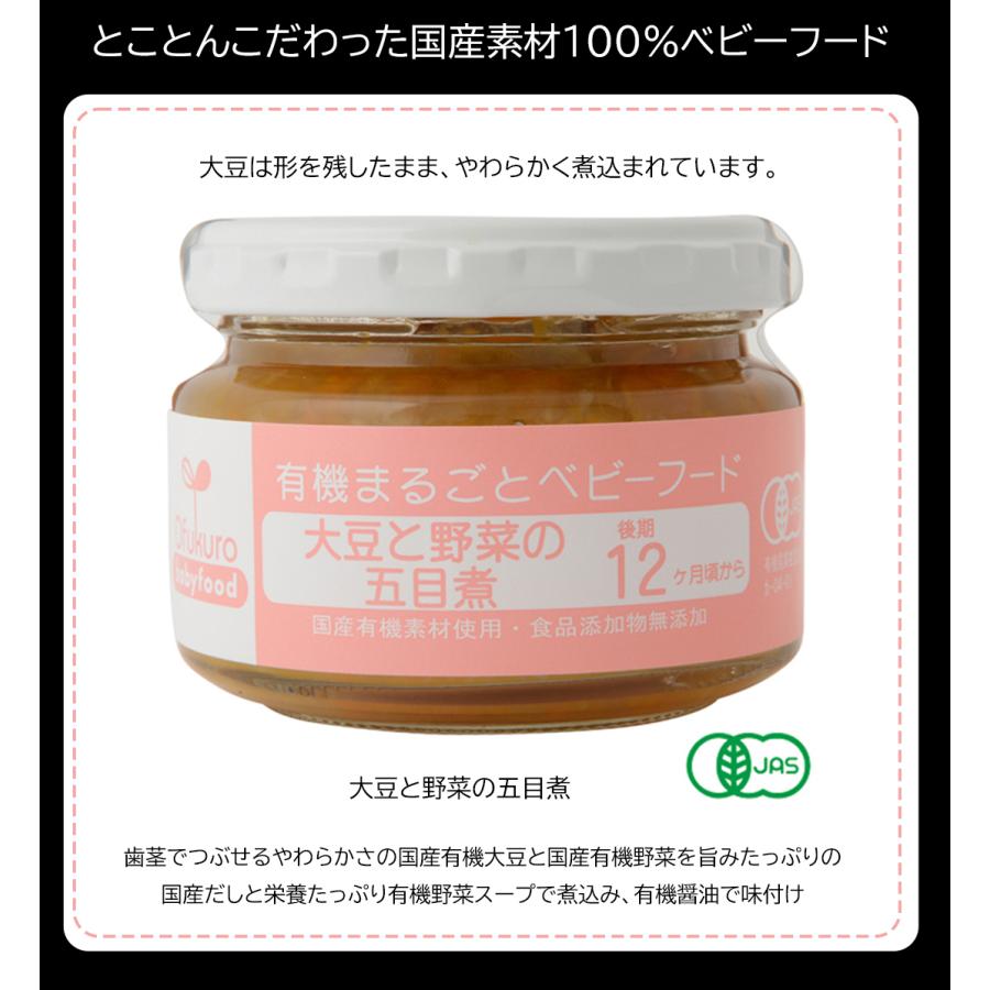 有機まるごとベビーフード 大豆と野菜の五目煮 100g ×6個セット【後期12ヶ月頃から 離乳食 Ofukuro 有機 オーガニック 無添加｜sbmstore｜03