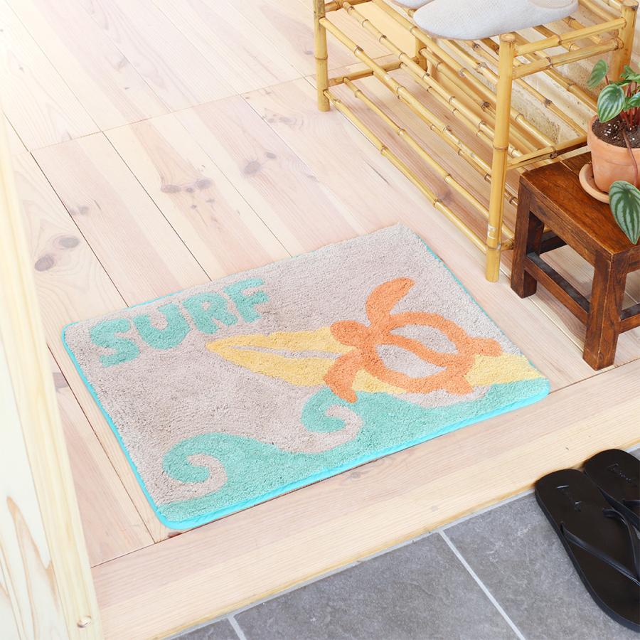 【宅急便発送商品】ウェーブ×ホヌ サーフマット/ハワイアン/SURF/カメ/波柄/玄関マット | 