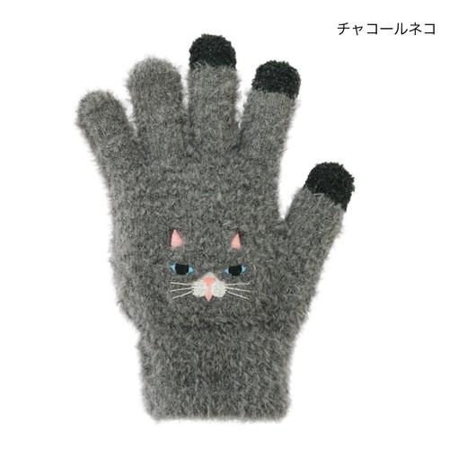 新品タグ付 シンクビー 手袋 猫 刺繍 カシミヤ混 ラビットファー 黒 ネコファン必見！ネコフェイス手袋/スマホ対応/黒猫/刺繍/レディース